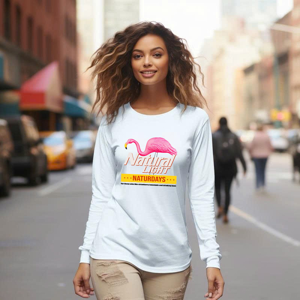 Pink Flamingo Natural Light Naturdays Long Sleeve Shirt Funny Sayings Flamingo Shirt Mens Womens
