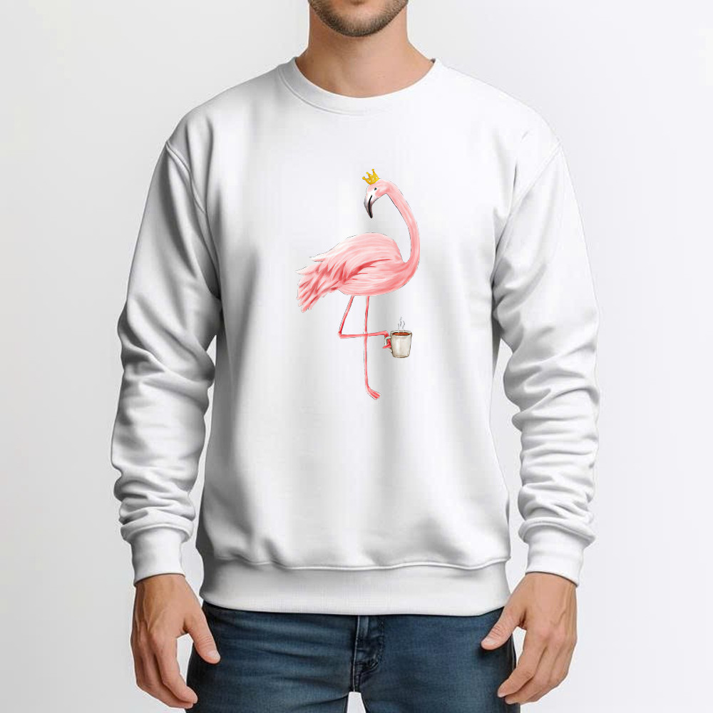 Queen Flamingo With Coffee Shirt Cute Animal Ladies Sweatshirt Gift For Coffee Lovers
