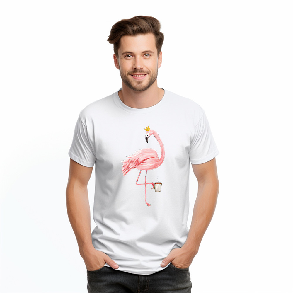 Queen Flamingo With Coffee Shirt Cute Animal Ladies T-Shirt Gift For Coffee Lovers
