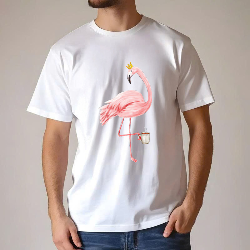 Queen Flamingo With Coffee Shirt Cute Animal Ladies T-Shirt Gift For Coffee Lovers